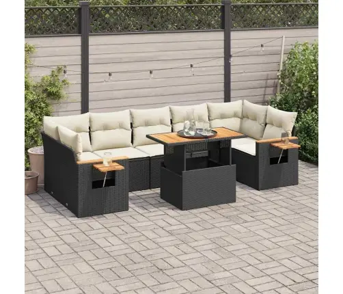 8-Daļīgs Dārza Dīvāna Komplekts, Matrači, Melna Pe Rotangpalma Vidaxl