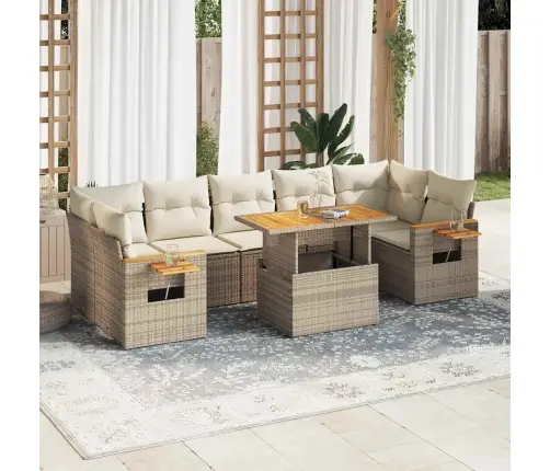 8-Daļīgs Dārza Dīvāna Komplekts, Matrači, Bēša Pe Rotangpalma Vidaxl