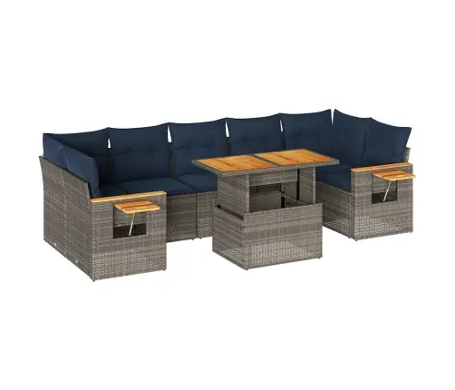 8-Daļīgs Dārza Dīvāna Komplekts Ar Matračiem, Pelēks Pe Pinums Vidaxl