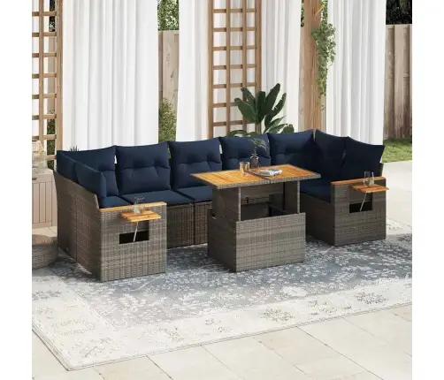 8-Daļīgs Dārza Dīvāna Komplekts Ar Matračiem, Pelēks Pe Pinums Vidaxl