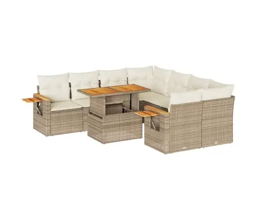 9-Daļīgs Dārza Dīvānu Komplekts, Matrači, Bēša Pe Rotangpalma Vidaxl