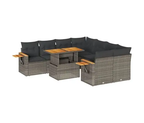 9-Daļīgs Dārza Dīvāna Komplekts Ar Matračiem, Pelēks Pe Pinums Vidaxl