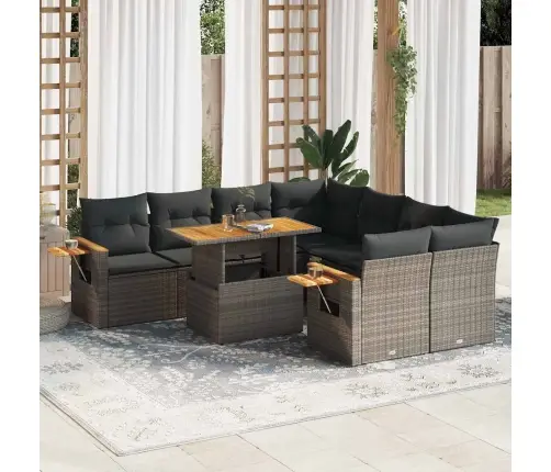 9-Daļīgs Dārza Dīvāna Komplekts Ar Matračiem, Pelēks Pe Pinums Vidaxl