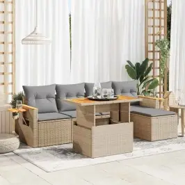 6-Osaline Aiadiivani Komplekt Patjadega, Beež, Rotang/Akaatsia