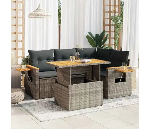 5-Daļīgs Dārza Dīvānu Komplekts, Matrači, Pelēka Pe Rotangpalma Vidaxl