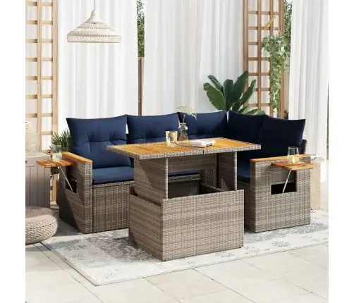 5-Daļīgs Dārza Dīvānu Komplekts, Matrači, Pelēka Pe Rotangpalma Vidaxl