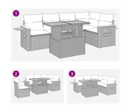 6-Daļīgs Dārza Dīvāna Komplekts, Matrači, Bēša Pe Rotangpalma Vidaxl