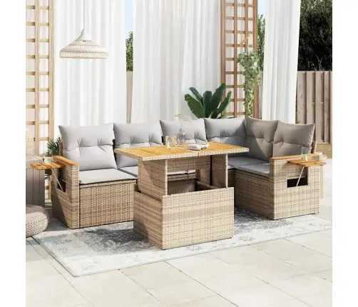 6-Daļīgs Dārza Dīvāna Komplekts, Matrači, Bēša Pe Rotangpalma Vidaxl