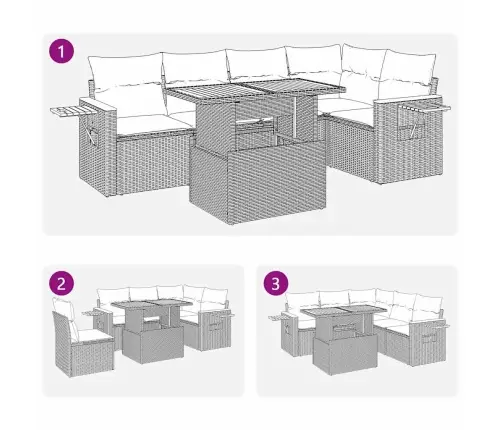 6-Daļīgs Dārza Dīvāna Komplekts, Matrači, Pelēka Pe Rotangpalma Vidaxl