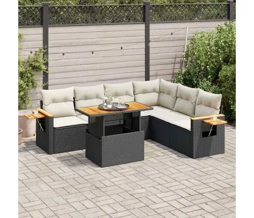 7-Daļīgs Dārza Dīvāna Komplekts, Matrači, Melna Pe Rotangpalma Vidaxl