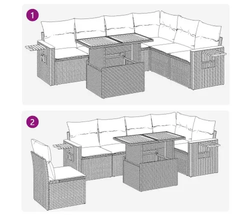 7-Osaline Aiadiivani Komplekt Patjadega, Beež, Rotang/Akaatsia