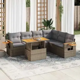 7-Daļīgs Dārza Dīvāna Komplekts, Matrači, Bēša Pe Rotangpalma Vidaxl