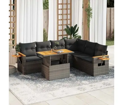 7-Daļīgs Dārza Dīvāna Komplekts, Matrači, Pelēka Pe Rotangpalma Vidaxl