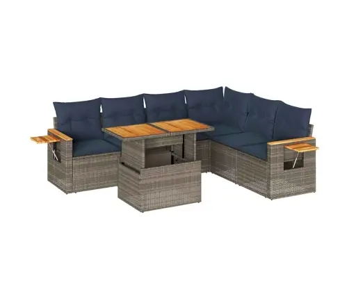 7-Daļīgs Dārza Dīvāna Komplekts, Matrači, Pelēka Pe Rotangpalma Vidaxl