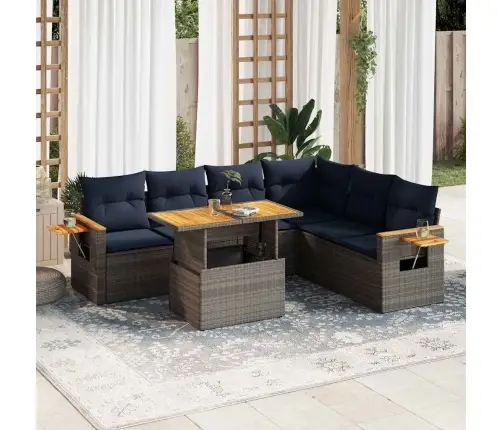 7-Daļīgs Dārza Dīvāna Komplekts, Matrači, Pelēka Pe Rotangpalma Vidaxl