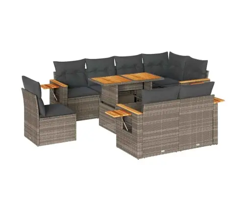 9-Daļīgs Dārza Dīvāna Komplekts Ar Matračiem, Pelēks Pe Pinums Vidaxl