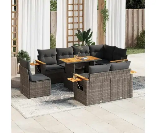 9-Daļīgs Dārza Dīvāna Komplekts Ar Matračiem, Pelēks Pe Pinums Vidaxl