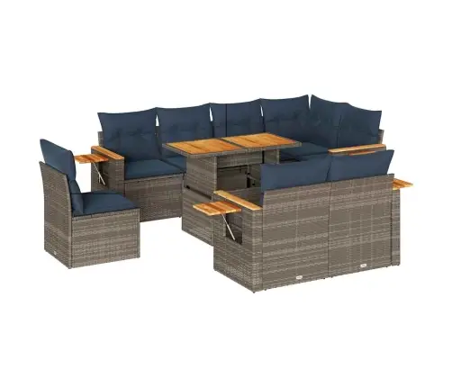 9-Daļīgs Dārza Dīvāna Komplekts Ar Matračiem, Pelēks Pe Pinums Vidaxl