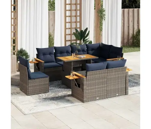 9-Daļīgs Dārza Dīvāna Komplekts Ar Matračiem, Pelēks Pe Pinums Vidaxl