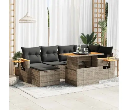 7-Daļīgs Dārza Dīvāna Komplekts, Matrači, Pelēka Pe Rotangpalma Vidaxl