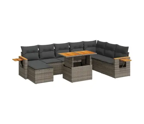 9-Daļīgs Dārza Dīvāna Komplekts Ar Matračiem, Pelēks Pe Pinums Vidaxl