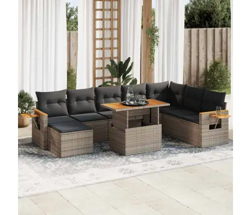 9-Daļīgs Dārza Dīvāna Komplekts Ar Matračiem, Pelēks Pe Pinums Vidaxl