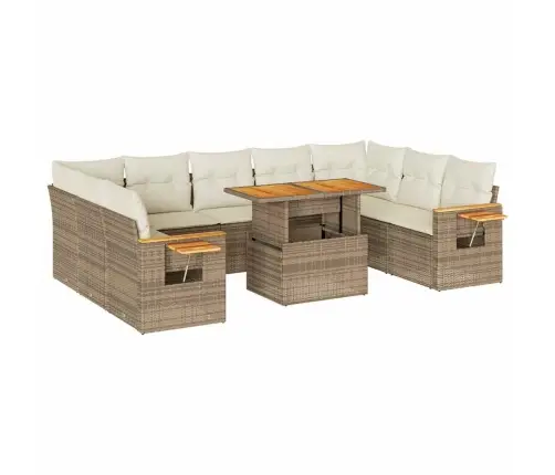 10-Daļīgs Dārza Dīvāna Komplekts, Matrači, Bēša Pe Rotangpalma Vidaxl