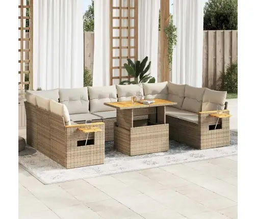 10-Daļīgs Dārza Dīvāna Komplekts, Matrači, Bēša Pe Rotangpalma Vidaxl