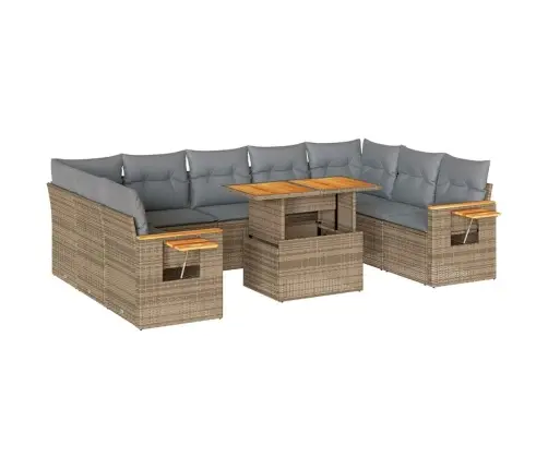 10-Daļīgs Dārza Dīvāna Komplekts, Matrači, Bēša Pe Rotangpalma Vidaxl