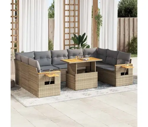 10-Daļīgs Dārza Dīvāna Komplekts, Matrači, Bēša Pe Rotangpalma Vidaxl