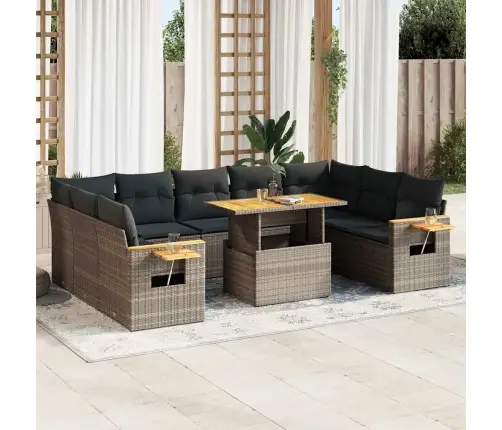 10-Daļīgs Dārza Dīvāna Komplekts Matrači Pelēka Pe Rotangpalma Vidaxl