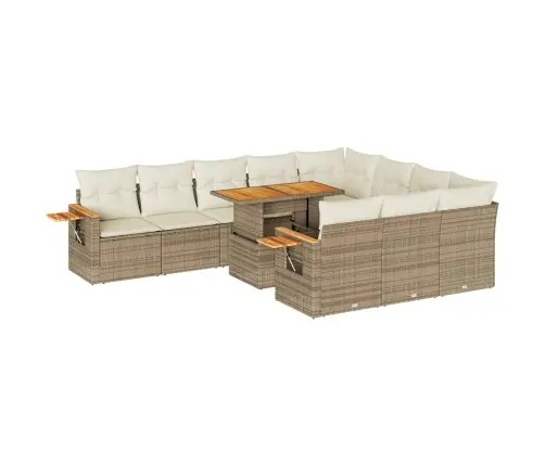 11-Daļīgs Dārza Dīvāna Komplekts, Matrači, Bēša Pe Rotangpalma Vidaxl