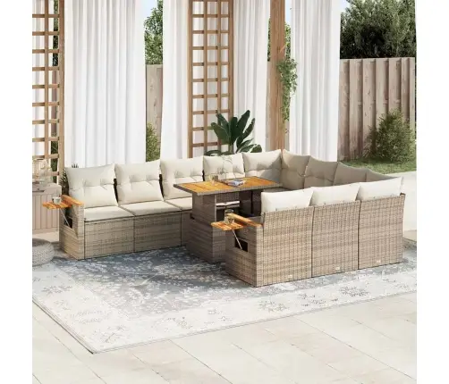 11-Daļīgs Dārza Dīvāna Komplekts, Matrači, Bēša Pe Rotangpalma Vidaxl