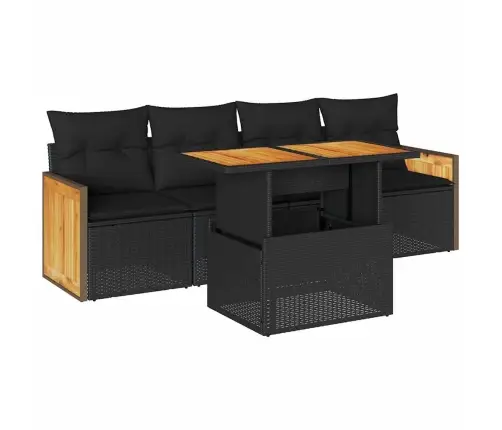 5-Daļīgs Dārza Dīvānu Komplekts, Matrači, Melna Pe Rotangpalma Vidaxl