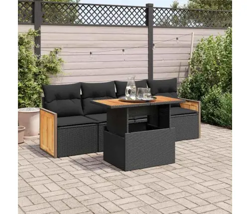 5-Daļīgs Dārza Dīvānu Komplekts, Matrači, Melna Pe Rotangpalma Vidaxl