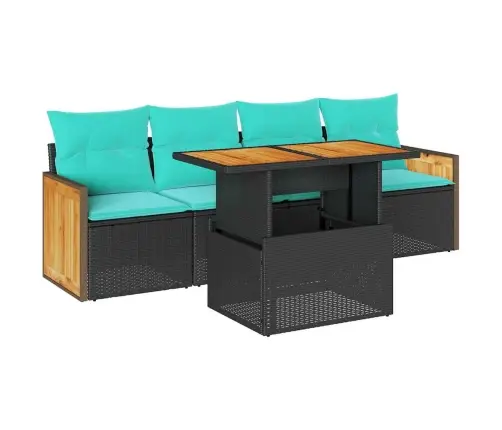 5-Daļīgs Dārza Dīvānu Komplekts, Matrači, Melna Pe Rotangpalma Vidaxl