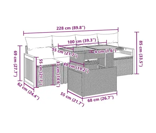 Sodo Komplektas Su Pagalvėlėmis, 5 Dalių, Poliratanas/Akacija