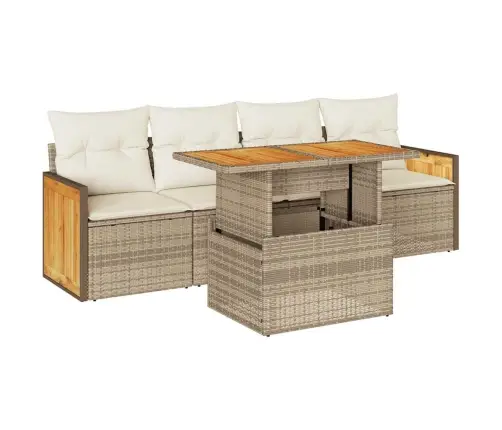 Sofos Komplektas Su Pagalvėlėmis, 5 Dalių, Smėlio, Poliratanas