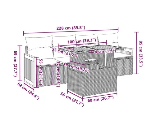 Sofos Komplektas Su Pagalvėlėmis, 5 Dalių, Smėlio, Poliratanas
