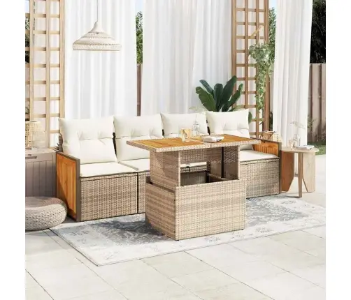 Sofos Komplektas Su Pagalvėlėmis, 5 Dalių, Smėlio, Poliratanas