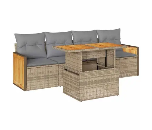 5-Daļīgs Dārza Dīvāna Komplekts, Matrači, Bēša Pe Rotangpalma Vidaxl