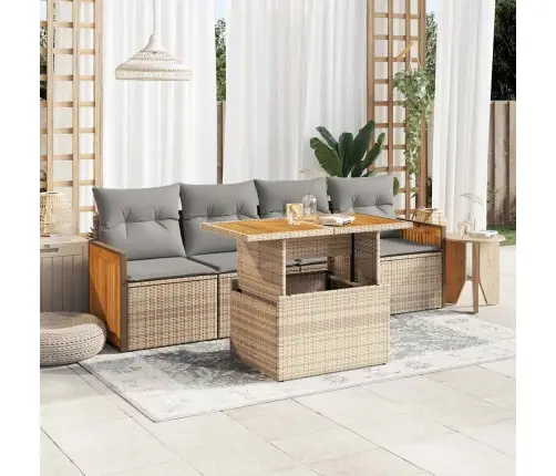 5-Daļīgs Dārza Dīvāna Komplekts, Matrači, Bēša Pe Rotangpalma Vidaxl