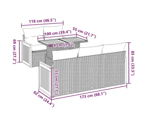 Sodo Komplektas Su Pagalvėlėmis, 6 Dalių, Poliratanas/Akacija