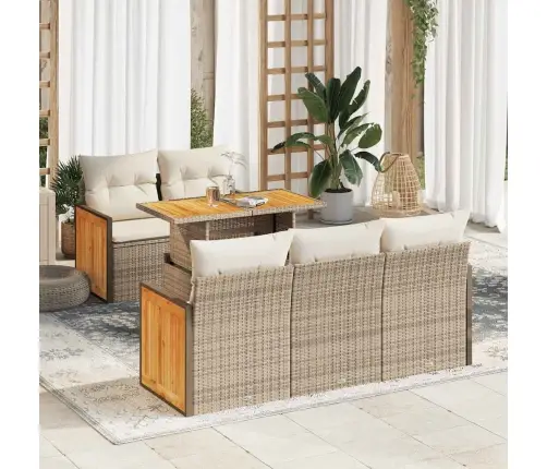 6-Daļīgs Dārza Dīvāna Komplekts, Matrači, Bēša Pe Rotangpalma Vidaxl