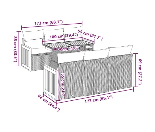 7-Osaline Aiadiivani Komplekt Patjadega, Must, Rotang/Akaatsia