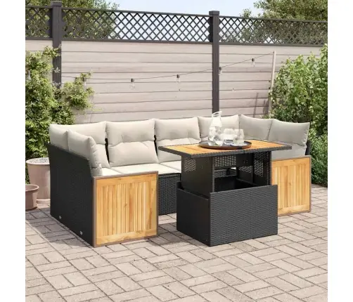 7-Daļīgs Dārza Dīvāna Komplekts, Matrači, Melna Pe Rotangpalma Vidaxl