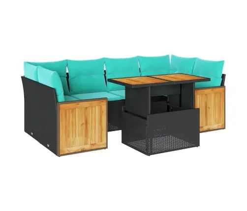 7-Daļīgs Dārza Dīvāna Komplekts, Matrači, Melna Pe Rotangpalma Vidaxl