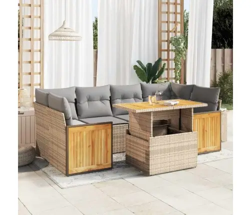 7-Daļīgs Dārza Dīvāna Komplekts, Matrači, Bēša Pe Rotangpalma Vidaxl