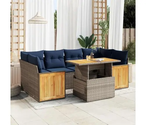 7-Daļīgs Dārza Dīvāna Komplekts, Matrači, Pelēka Pe Rotangpalma Vidaxl