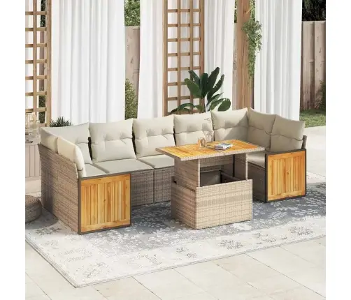 8-Daļīgs Dārza Dīvāna Komplekts, Matrači, Bēša Pe Rotangpalma Vidaxl